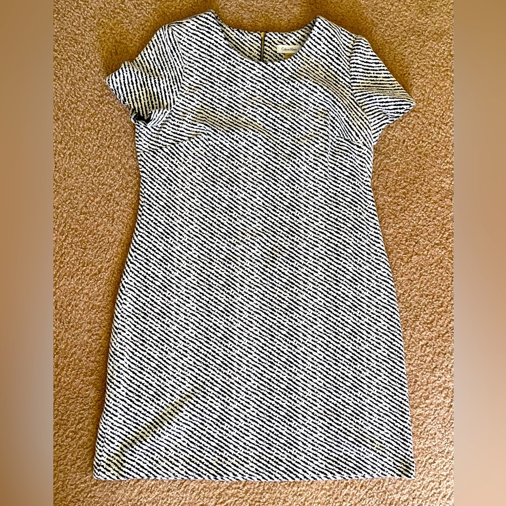 Calvin Klein Women's Short Sleeve Sheath Dress Black/White Size 14